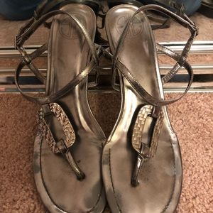 Metallic Silver Wedge Sandals